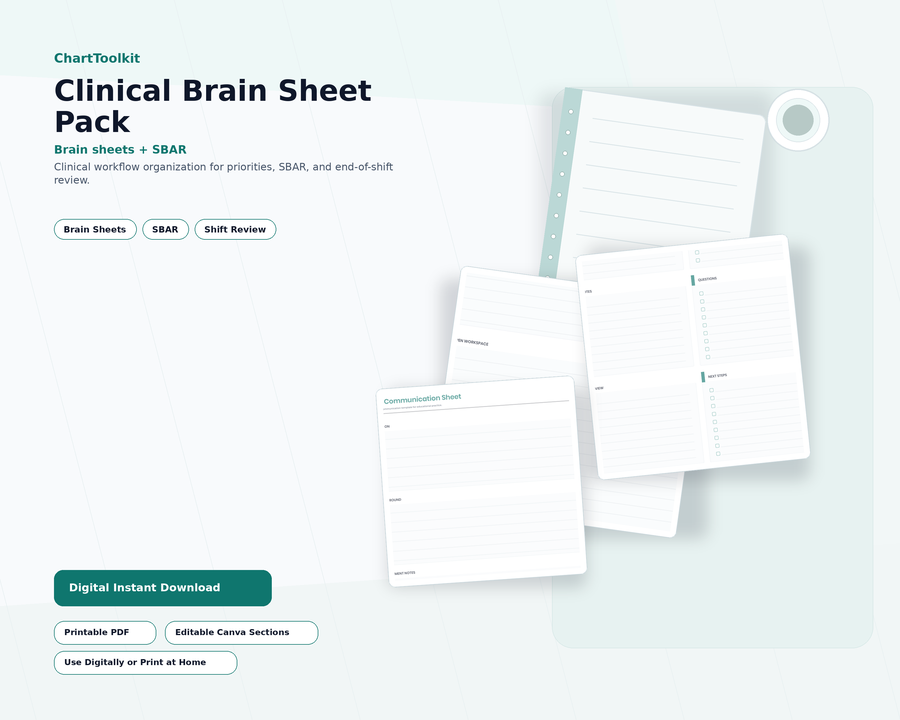Clinical Brain Sheet Pack printable digital product preview