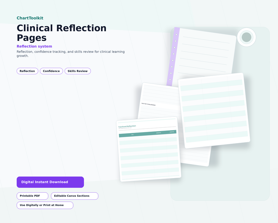 Clinical Reflection Pages printable digital product preview